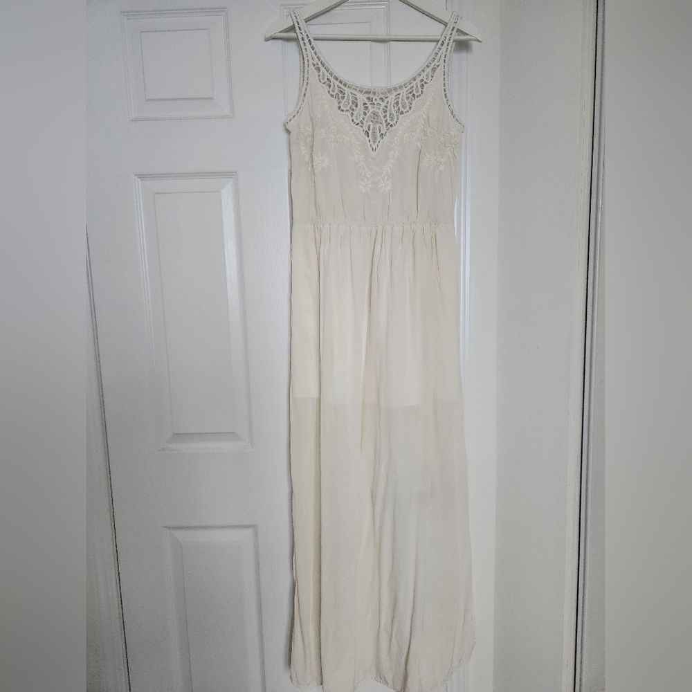 Club Monaco Cream Lace-Trim Maxi Dress
